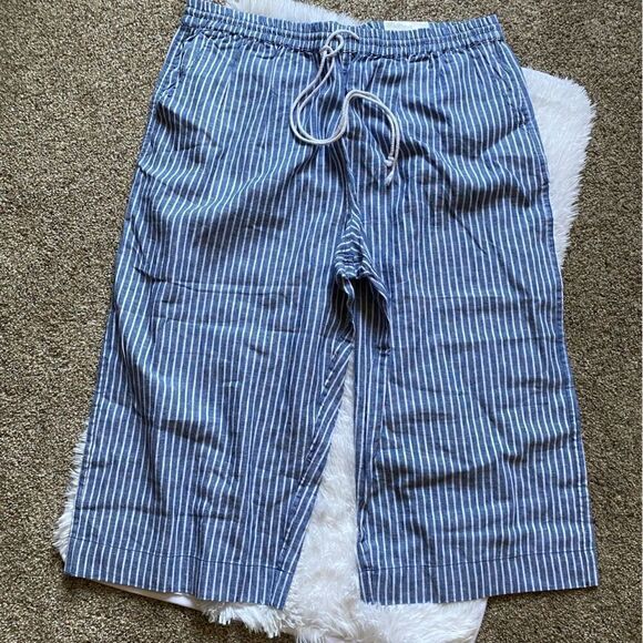 Beachlunchlounge Margot Linen Cotton Striped Crop Pants NEW Size XXL - Picture 1 of 7